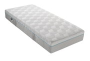 Gel-Kaltschaummatratze in schräger Perspektive mit geometrischem Muster auf der Oberfläche.