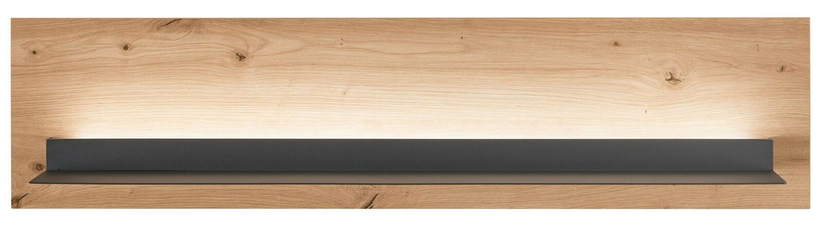 Wandboard aus Holz mit dunkler Ablage, frontale Ansicht