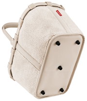 Beige boodschappenmand van zachte, wolachtige stof met stevige handvatten, zijaanzicht