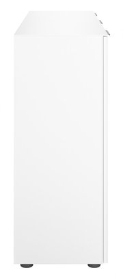 Seitenansicht eines weißen XL-Sideboards mit schlichten Linien und schwarzen Füßen