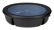Runde Bento-Schale Cirqula in Schwarz mit transparentem Deckel, seitliche Perspektive