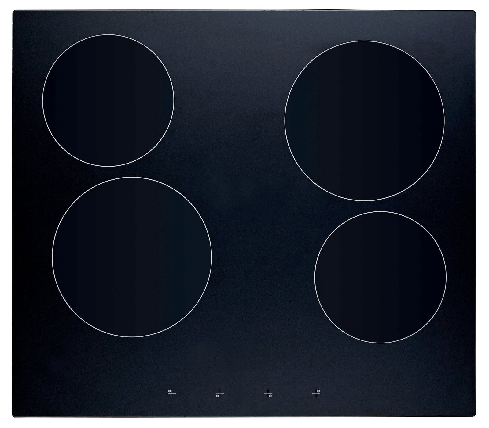 Schwarzes Kochfeld mit vier Kochzonen, Draufsicht
