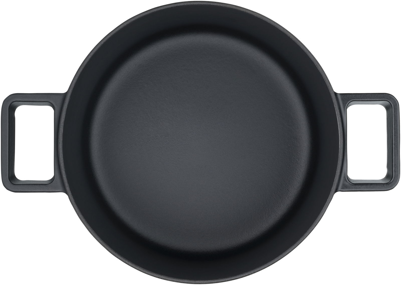 Schwarzer WMF Flavour Bräter, 24 cm, Draufsicht mit zwei Griffen.