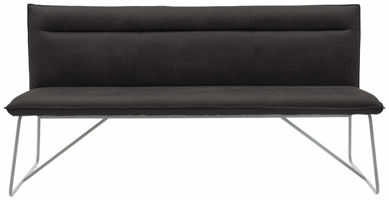 Moderne schwarze Bank mit Metallbeinen, Frontalansicht