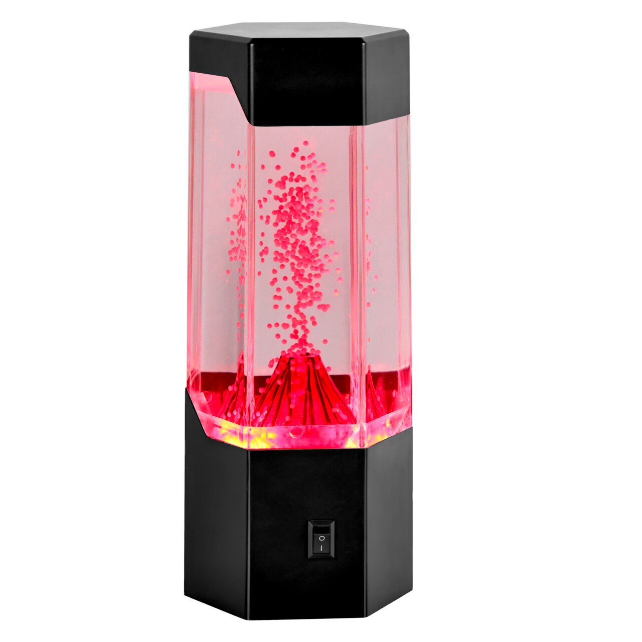 Novel LED-Dekoleuchte LED-Dekoleuchte mit rotem Licht und Blasen, frontal betrachtet