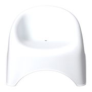 Weißer Stapelsessel aus Kunststoff, frontal abgebildet.