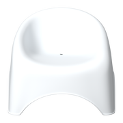 Weißer Stapelsessel aus Kunststoff, frontal abgebildet.