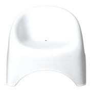 Weißer Stapelsessel aus Kunststoff, frontal abgebildet.