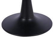 Schwarzer, runder Sockel eines Couchtisches aus seitlicher Perspektive