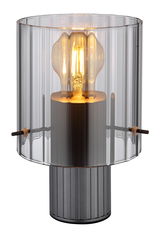 Moderne Tischleuchte TULIVAR mit transparentem, geripptem Glas und sichtbarer Glühbirne, seitliche Perspektive