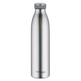 Edelstahl-Isolierflasche in silberner Farbe, frontal abgebildet