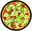 Pizzablech mit einer frisch gebackenen Pizza, belegt mit Tomaten, Rucola und Käse, aus der Vogelperspektive.