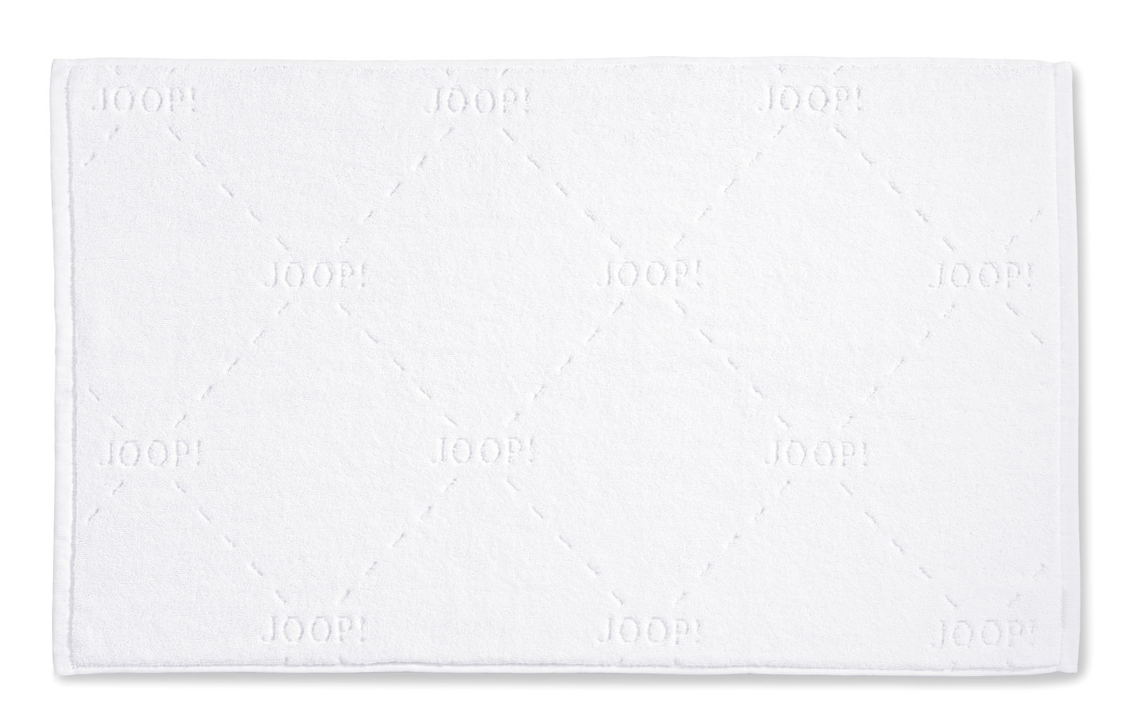 Weißer Badteppich mit eingeprägtem JOOP!-Logo, Draufsicht