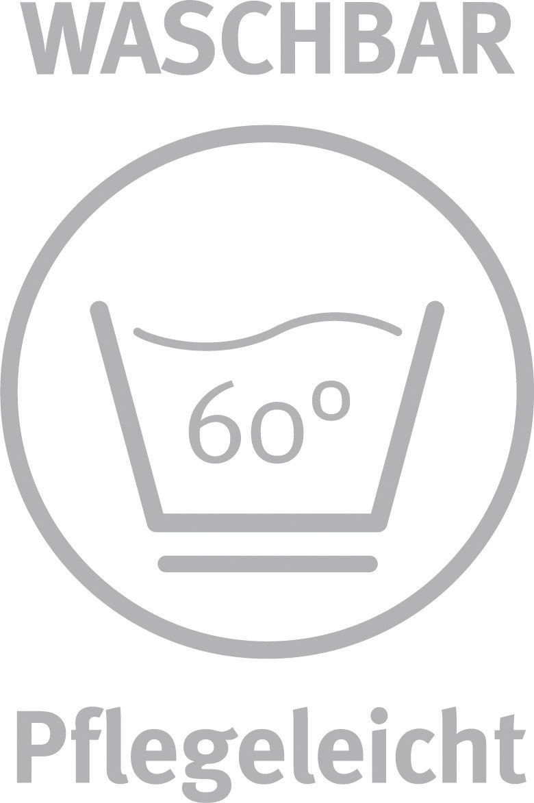 Symbol für waschbar bei 60 Grad, pflegeleicht, aus der Vorderansicht