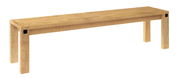 Holzbank mit rechteckiger Sitzfläche und vier stabilen Beinen, seitliche Perspektive