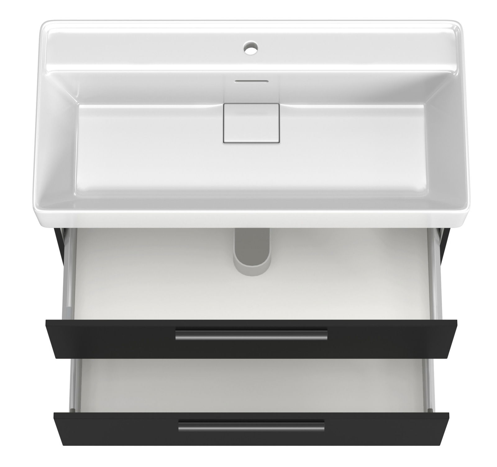 Moderner Waschtisch mit zwei Schubladen, Ansicht von oben