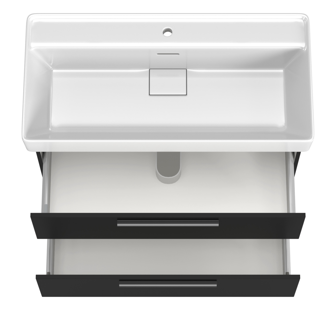 Moderner Waschtisch mit zwei Schubladen, Ansicht von oben