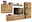 Moderne Wandkombination aus Holz mit TV-Schrank, Hängeschrank und Vitrine, frontal betrachtet.