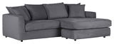 Graues Ecksofa mit mehreren Kissen, Perspektive von vorne links
