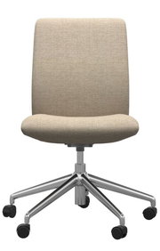 Moderner Home Office Stuhl mit beigem Stoffbezug und verstellbarem Metallfuß, Vorderansicht