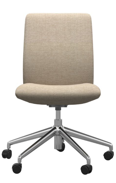 Moderner Home Office Stuhl mit beigem Stoffbezug und verstellbarem Metallfuß, Vorderansicht