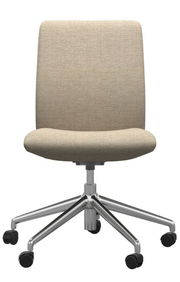 Moderner Home Office Stuhl mit beigem Stoffbezug und verstellbarem Metallfuß, Vorderansicht