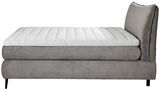 Seitenansicht eines grauen Boxspringbetts 180x200 mit gestepptem Kopfteil und weißer Matratze.