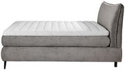 Seitenansicht eines grauen Boxspringbetts 180x200 mit gestepptem Kopfteil und weißer Matratze.