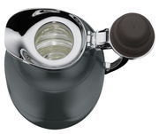 Isolierkanne Juwel von oben mit geöffnetem Deckel, glänzende Metalloberfläche und schwarzem Griff.