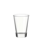 Ein transparentes Glas, frontal fotografiert, geeignet für 60ml Flüssigkeit.