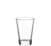 Ein transparentes Glas, frontal fotografiert, geeignet für 60ml Flüssigkeit.