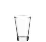 Ein transparentes Glas, frontal fotografiert, geeignet für 60ml Flüssigkeit.
