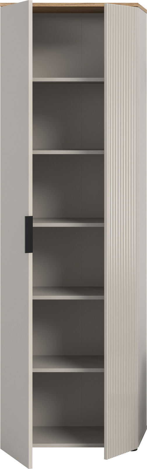 Offener Garderobenschrank mit mehreren Regalböden, Frontansicht