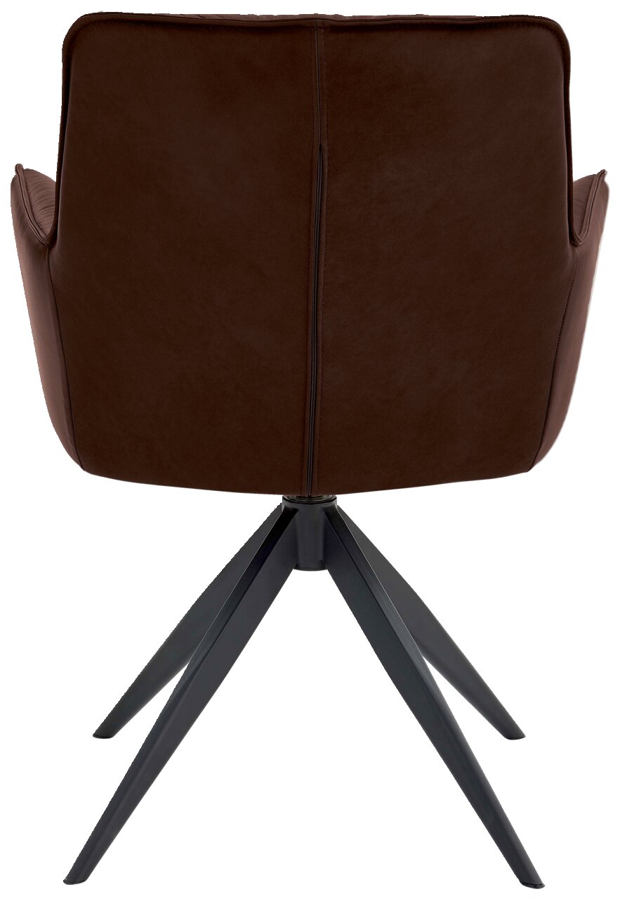 Dieter Knoll Design-Schalensessel PREMIO Rückansicht eines braunen Design-Schalensessels mit schwarzem Metallgestell.