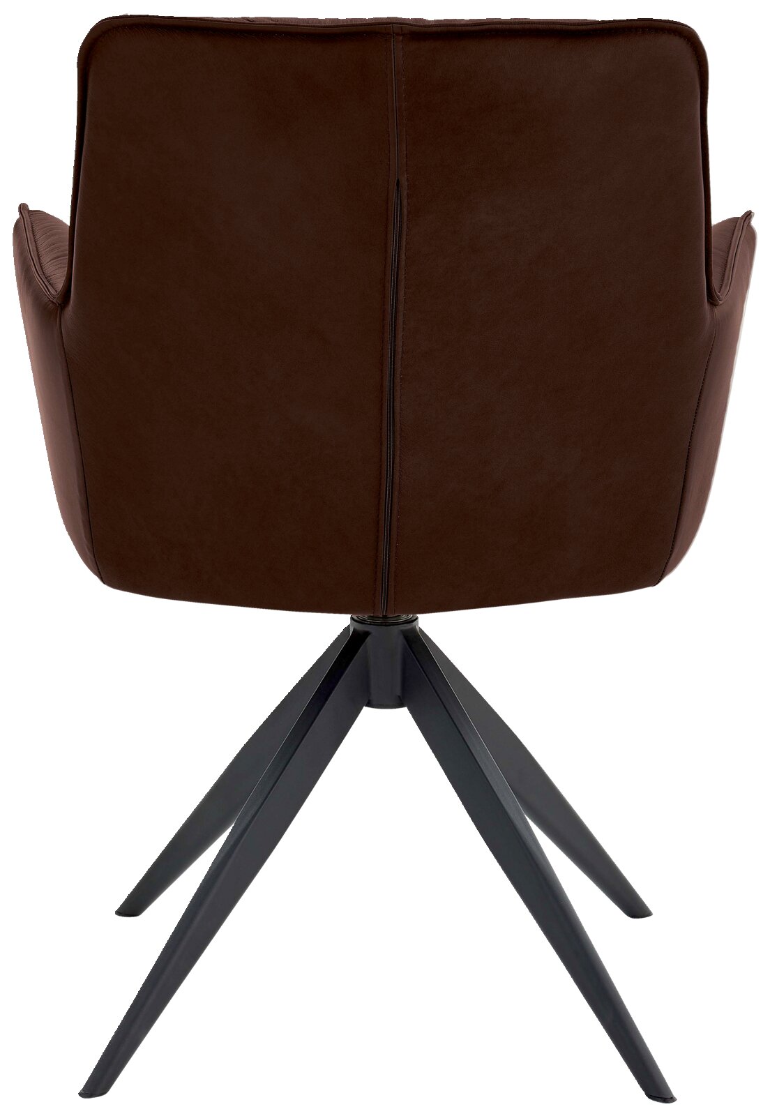 Dieter Knoll Design-Schalensessel PREMIO Rückansicht eines braunen Design-Schalensessels mit schwarzem Metallgestell.