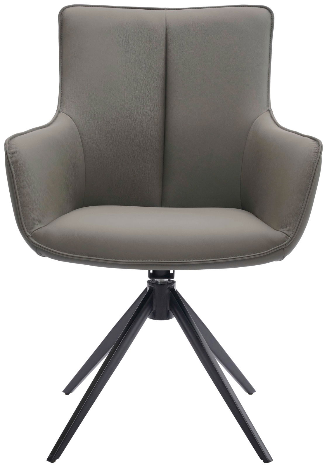 Grauer Armlehnstuhl YUKI mit schwarzem Metallgestell, Frontalansicht