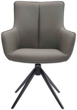 Grauer Armlehnstuhl YUKI mit schwarzem Metallgestell, Frontalansicht