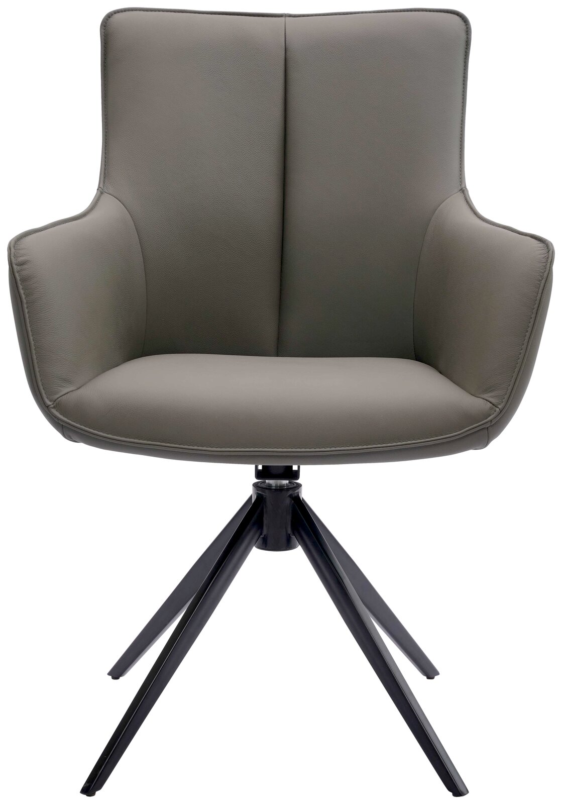 Grauer Armlehnstuhl YUKI mit schwarzem Metallgestell, Frontalansicht