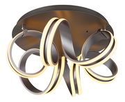 Moderne Deckenleuchte KUNI mit geschwungenen LED-Leuchtringen, Ansicht von unten.