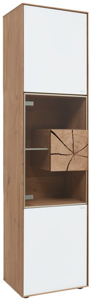 Vitrine Valnatura LAGO in houtlook met witte deuren, zijaanzicht