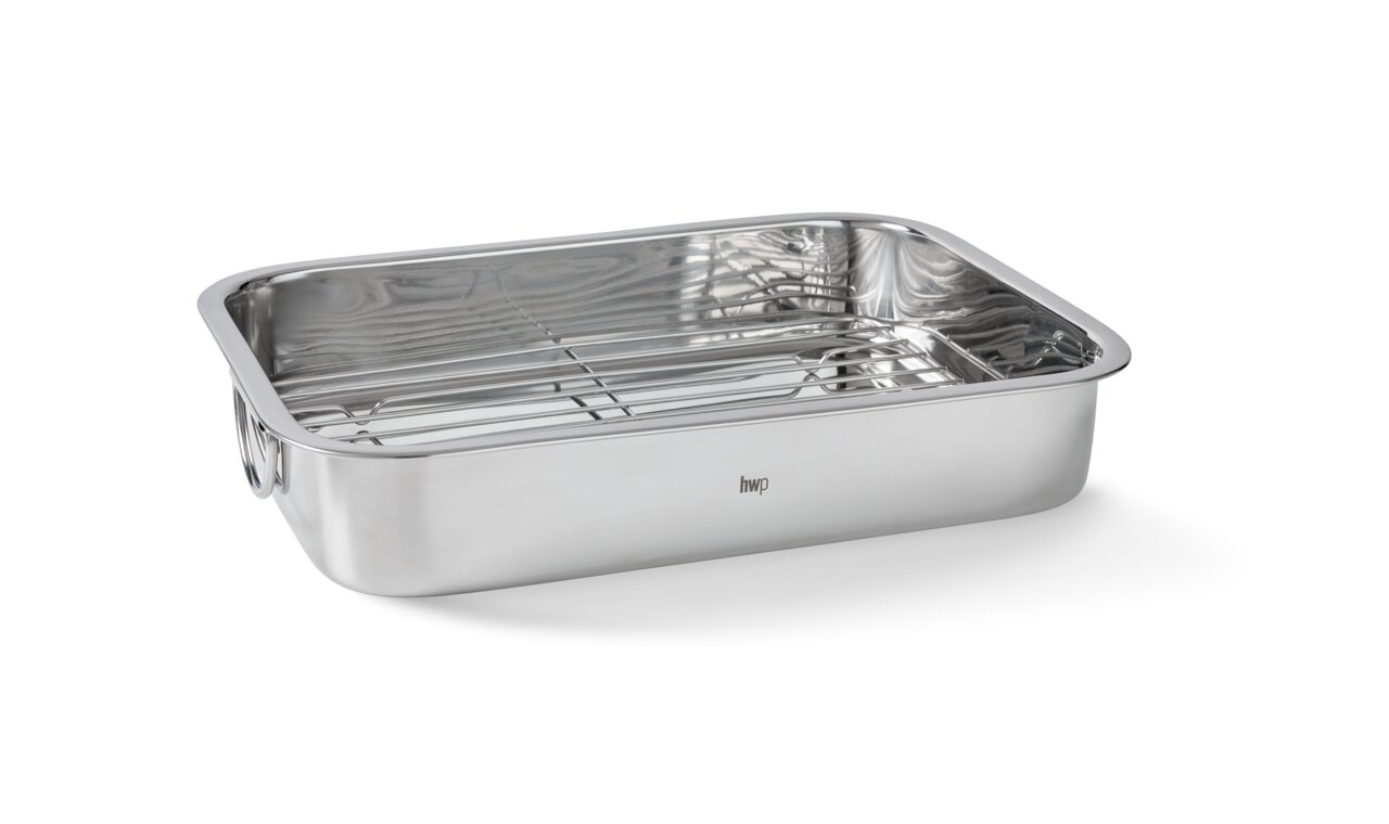 Homeware Auflaufform Edelstahl-Auflaufform mit Rost, seitliche Perspektive
