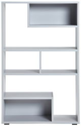 Moderner weißer Raumteiler mit mehreren offenen Fächern, frontal betrachtet.