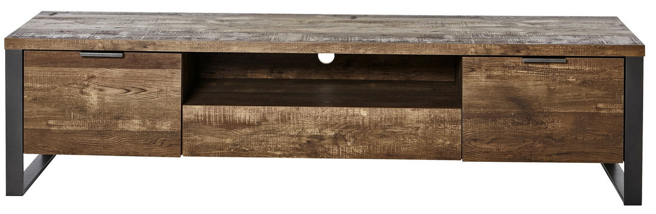 TV-Möbel aus Holz mit zwei Schubladen und einem offenen Fach, Frontansicht