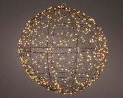 Kugel aus schwarzem Draht mit warmweißen Micro-LEDs, seitliche Perspektive