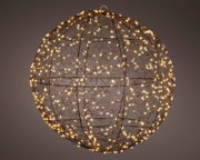 Kugel aus schwarzem Draht mit warmweißen Micro-LEDs, seitliche Perspektive