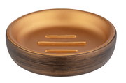 Bronzefarbene Seifenablage Palena in runder Form, seitliche Perspektive