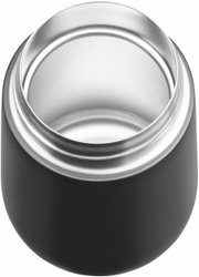 Bovenaanzicht van een open, zilverkleurige en zwarte Impulse Travel Mug 0,3 l van Cromar.