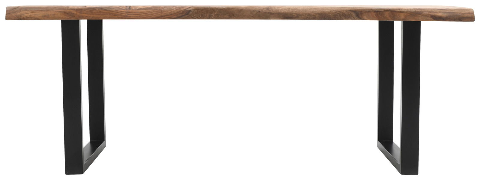 Moderner Esstisch mit Holzplatte und schwarzen Metallbeinen, Seitenansicht