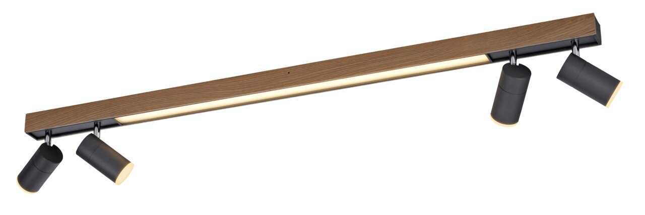 Neuhaus Pure Plafondlamp PURE-LINES Moderne Deckenleuchte PURE-LINES mit Holzoptik und vier verstellbaren schwarzen Strahlern, seitliche Perspektive