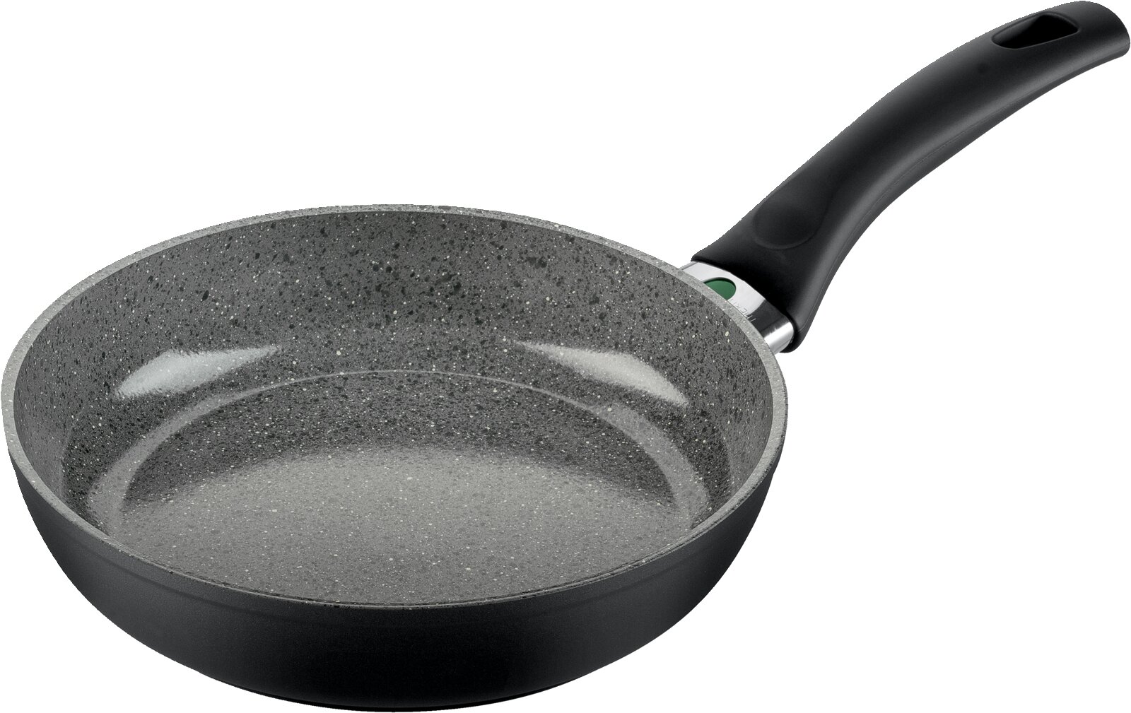 Bratpfanne mit 28 cm Durchmesser, graue Steinoptik, seitliche Perspektive